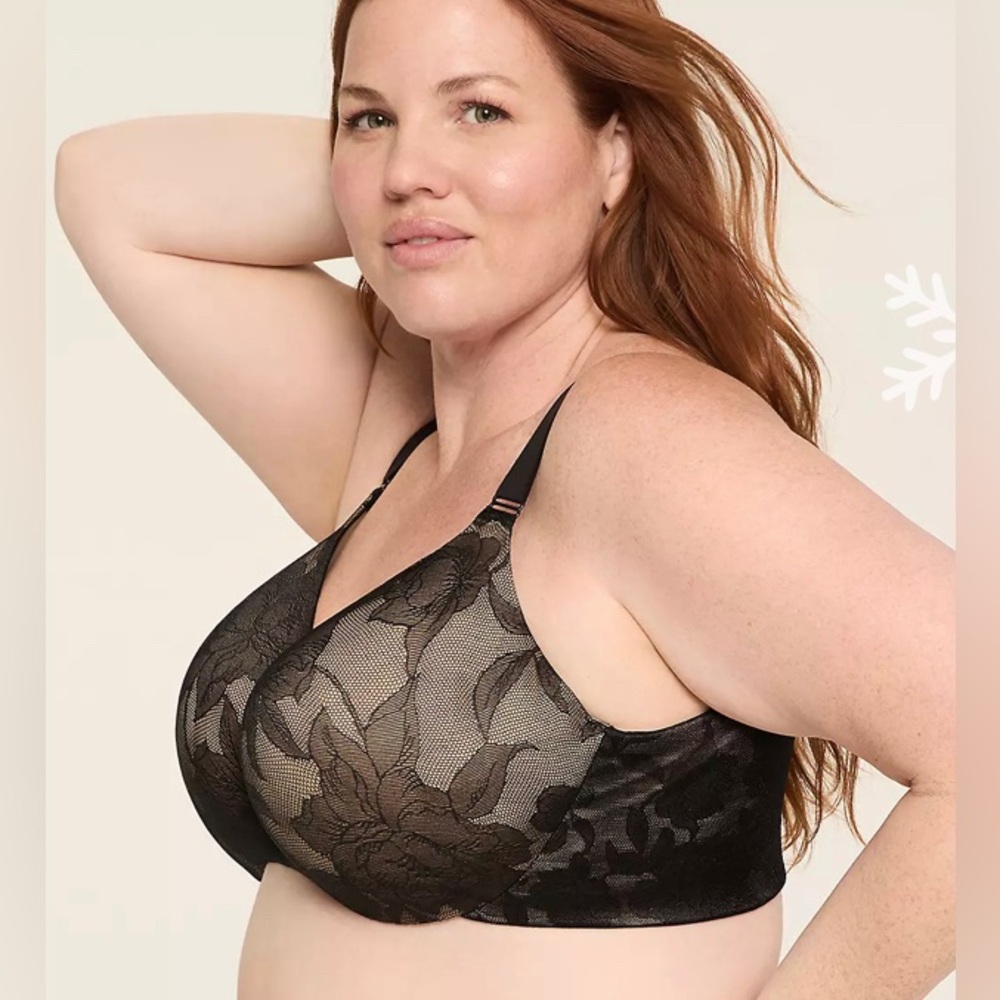 Cacique Black Floral Lace Bra Backsmoother collection 42DDD